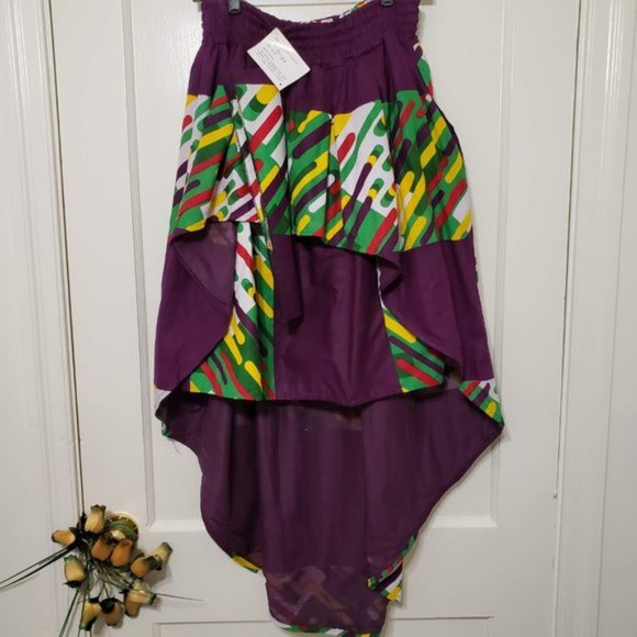 Rainbow multi-colored tiered high-low skirt - Picture 1 of 12